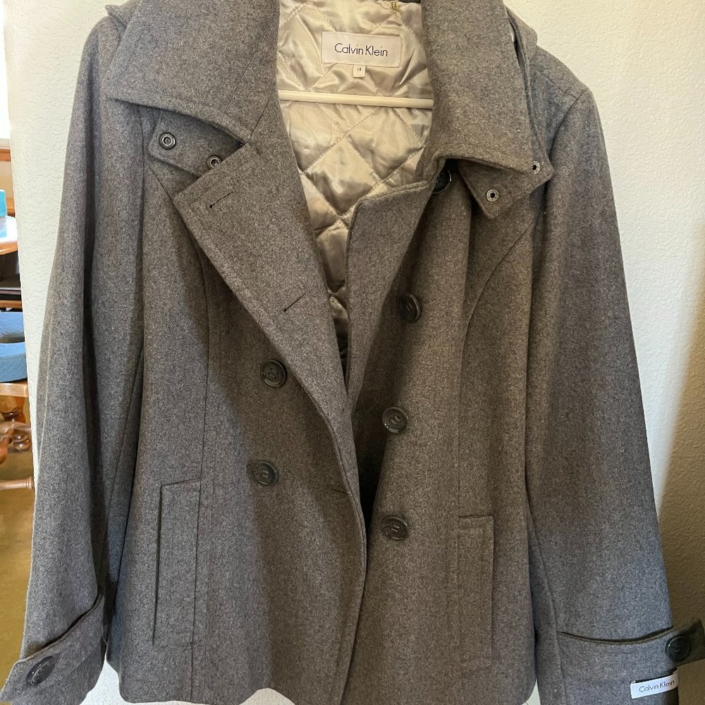 Calvin Klein Lined Wool Blend Coat With Removable Hood
